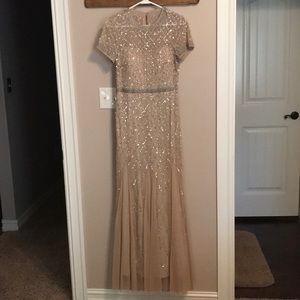 Adrianna Papell Cap Sleeve Beaded Gown Champagne